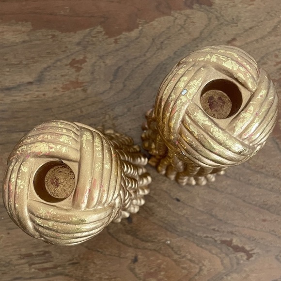 2 Taper Candle Holders Gold Rope and Tassel 8” - Picture 6 of 12